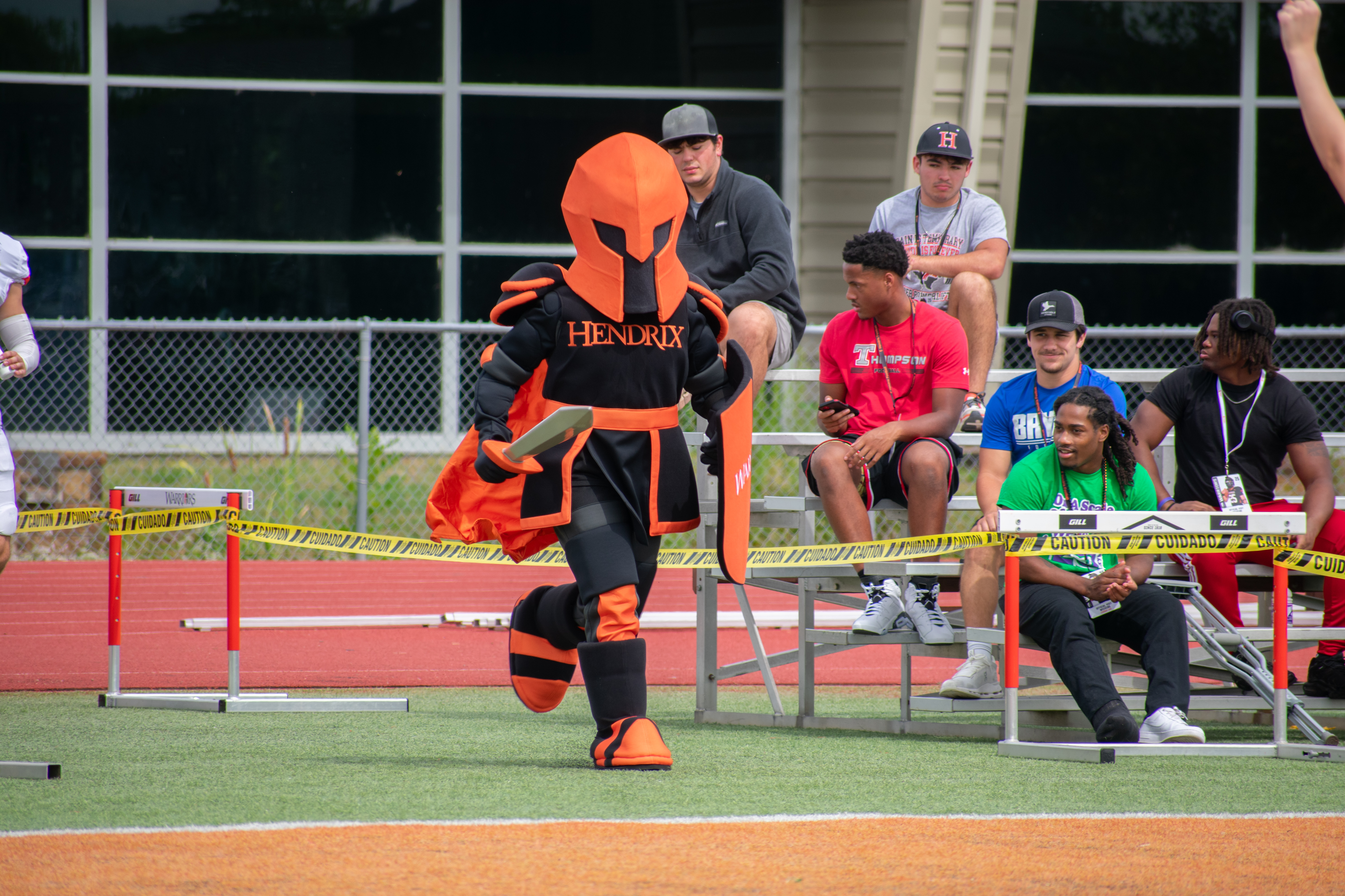 The new Hendrix Warriors mascot makes its debut before the football game on Saturday, Sept. 28, 2024.